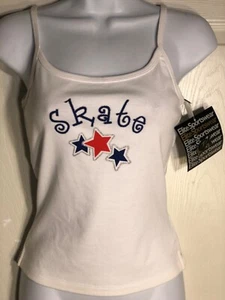 GK CAMISOLE TOP CHILD LARGE WHITE COTTON GLITTER “SKATE” GRAPHICS SZ L NWT! - Picture 1 of 8