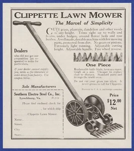 Cortadoras de césped vintage 1921 CLIPPETTE efímeras anuncio impreso años 20 - Imagen 1 de 1
