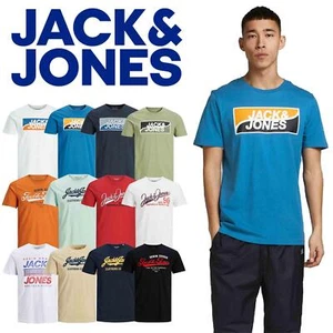 Mens Jack & Jones Logo Printed T shirt Slim Fit Casual Short Sleeve Tee Shirt - Picture 1 of 38