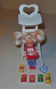 KELLY SISTER BARBIE GIRL HIGHCHAIR PLAY PLAY DOLL FOOD FURNITURE MATTEL 1997 LOT - Picture 1 of 8
