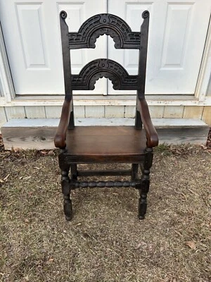 Silla Antigua - Taburete Roble Derbyshire Inglés Siglo XVII Grand Rapid Foto 1 de 3