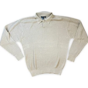 Tulliano Sweater Men's XL Silk Cotton Blend Pullover Beige Ribbed Soft - Picture 1 of 5