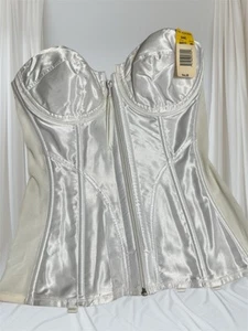 Damen Marlene Korsett Bustier weiß Satin durchgehender Reißverschluss trägerlos BH Strumpfband 34C Neu mit Etikett - Bild 1 von 23