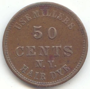 Bürgerkrieg Händler Medaille, Verwendung Millers Haarfarbe, 50 Cent, 25 Cent, New York - Bild 1 von 2