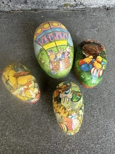 Paper Mache Easter Eggs West Germany Lot Of 4 Chicks Bunny Hot Air Ballon - Picture 1 of 19