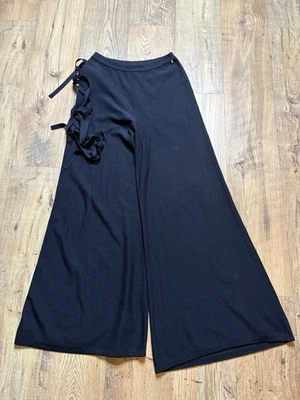Sonia Rykiel Paris Black Wide Leg Knit Trousers Side Tie Women’s Size 40 UK 12 - Image 1 of 4