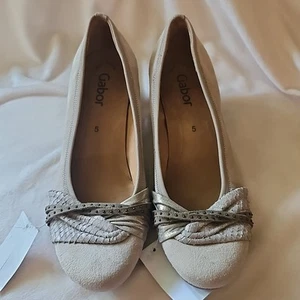 Gabor Shoes Womens Size 7 Beige Suede Leather Pumps Heel Comfort New - Picture 1 of 13