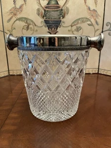 Silver Plated Champagne Bucket Handles VTG French Cut Crystal Glass Large 8.5” - Picture 1 of 13