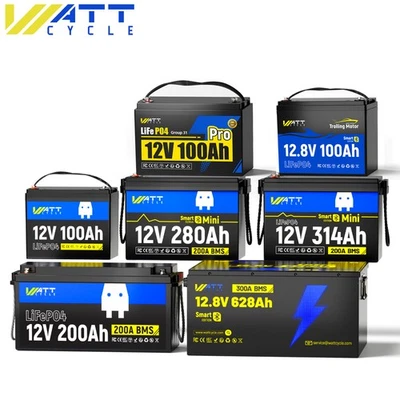 WattCycle 12V 100Ah 314Ah 628Ah Lithium Battery LiFePO4 Smart RV Solar off-Grid