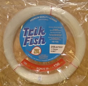 250 LB test TRIK fish saltwater MONO LEADER CLEAR 150 YD TUNA Shark SWORDFISH - Picture 1 of 1