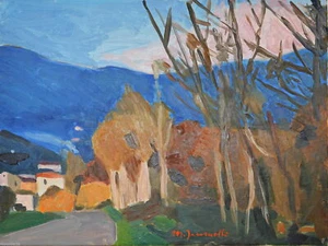 IACOMELLI Mirando OLIO su Cartoncino Telato "Campagna Pistoiese" 40x30 anni '90 - Imagen 1 de 1