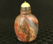 Vintage unique chinese old natural jade stone Agate snuff bottle copper lid