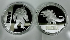 Kong vs. 2021 GODZILLA!! (Dos) Monedas de Plata Fina .999 Niue de 1 OZ Juego de Dos Monedas - Imagen 1 de 2