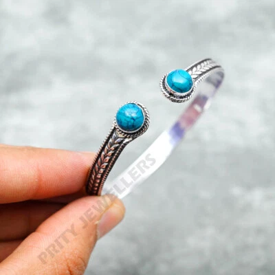 Turquoise Bracelet 925 Sterling Silver Adjustable Handmade Cuff Bangle Jewelry - Image 1 of 4