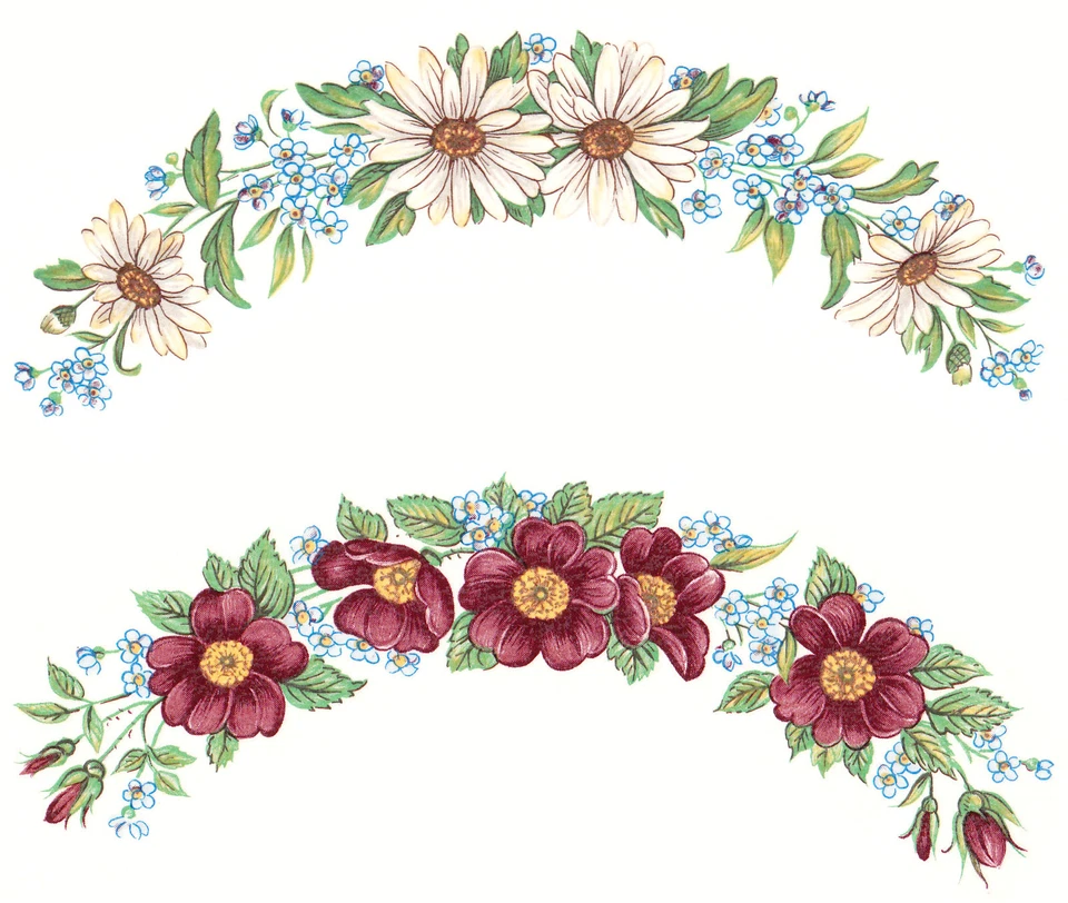 Calcomanías de cerámica margarita y rosa salvaje flor plato borde borde azul floral Foto 1 de 1