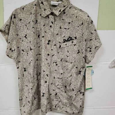 Russ Womens Button Up Shirt Beige/Black With Elephants Short Sleeve Sz  16 NWT  - Image 1 of 4