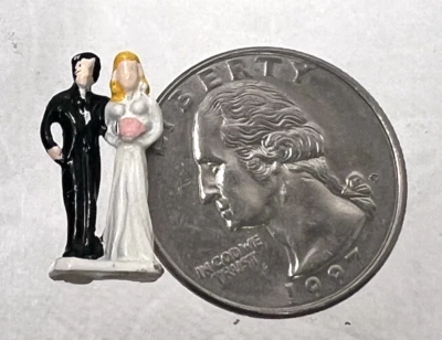 Handmade Miniature Dollhouse Doll House Extra Tiny Bride and Groom Cake Topper - Image 1 of 2