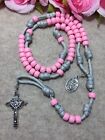 St. Michael Paracord Catholic Rosary - Pink Beads Rosary -Handmade