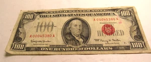 100.00 RED SEAL UNITED STATES NOTE SERIES 1966 ( RARE ) VERY NICE  / HAS FOLDS* - Picture 1 of 6
