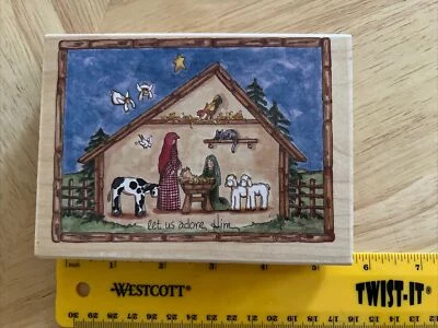 Stamps Happen Heidi Satterberg Rubber Stamp Let Us Adore Him Christmas Nativity - Image 1 of 4