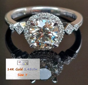1.42 carat certified diamond ring,14k solid white gold ring solitaire - Picture 1 of 18