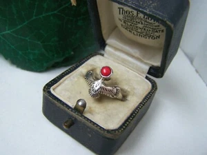 GORGEOUS SOLID STERLING SILVER BIRD EAGLE NATIVE AMERICAN CORAL RING SIZE L 5.75 - Picture 1 of 10