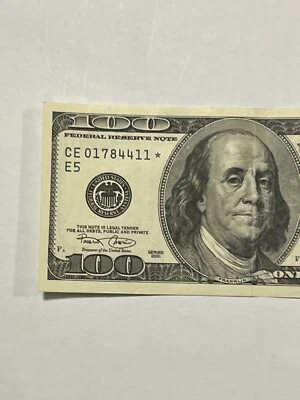 CE0178 4411 Star Note 2001 $100 Dollar Bill repeating number - Image 1 of 4