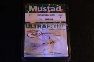 Mustad 233BLNW-06 Talla 6 Blanco Vestido Pluma Agudos Ganchos Paquete de 2 - Imagen 1 de 1