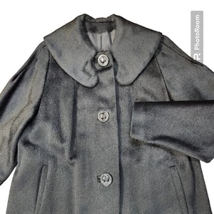Vintage Peerless 100% Alpaca Black Fur Trench Coat Women's Buttons Lined READ - Picture 1 of 8