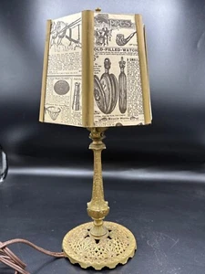 Vintage Electric table lamp brass with Newsprint shade -Cord should be replaced. - Picture 1 of 12