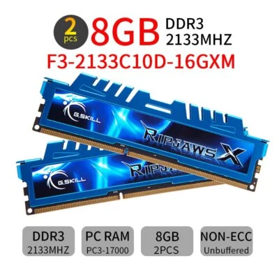 16GB 2x8GB DDR3 2133MHz F3-2133C10D-16GXM 240PIN DIMM Memory RAM G.Skill Ripjaws - Image 1 of 2