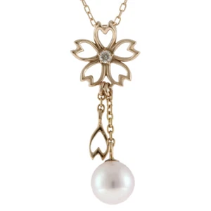 new Necklace Pink gold 18K K18 Pink Gold diamond Akoya pearl Sakura from japan - Picture 1 of 8