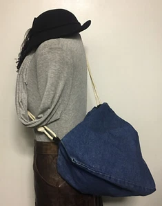 Mochila Contempo Casuals Vintage Jean Azul Denim Cordón Geométrica Años 80 Talla M - Imagen 1 de 12