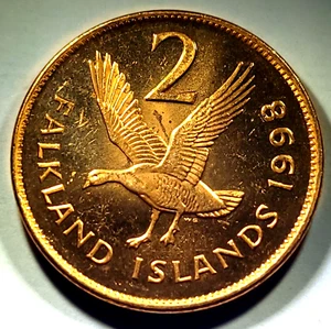 FALKLAND ISLANDS COIN - UK - 1998 TWO CENT - UPLAND GOOSE - KM#3A 26MM BU - Picture 1 of 3