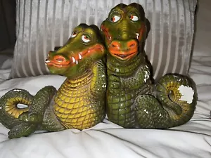 Vintage Crocodile Tick-Tock Peter Pan Childrens Bookends Plaster Reptile Heavy - Picture 1 of 11