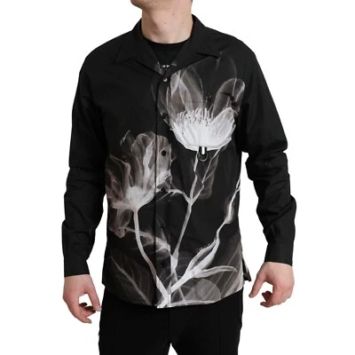 DOLCE & GABBANA Shirt Black Floral Cotton Collared Long Sleeves Men 40/US15.75/M - Image 1 of 4