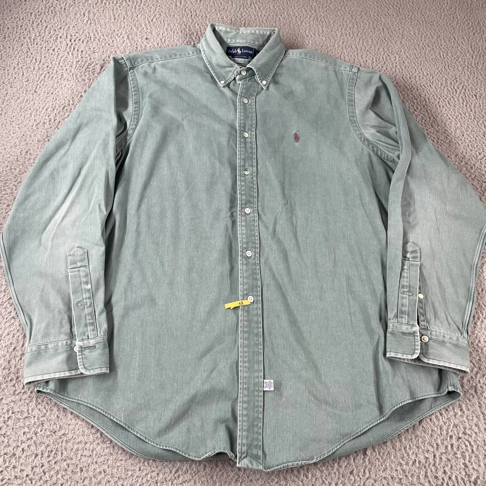 Vintage Ralph Lauren Shirt Mens XL Blue Button Shirt Chambray Pony Broken Button - Image 1 of 4