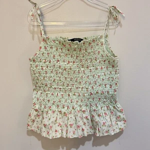 Polo Ralph Lauren Girls Smocked Blue Floral Cotton Summer Top 7 Tie Straps EUC - Picture 1 of 5