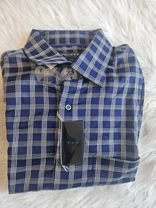 SIZE 17 32/33 PROPER (NEW) Blue & White Long Sleeve Dress Shirt Lot 53 - Picture 1 of 2