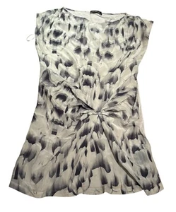 Mint Velvet Grey Silk Tunic Long Length Top 12 Ruched Front Summer Pattern (K3) - Picture 1 of 6
