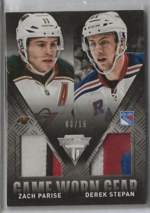 2013-14 Titanium Game-Worn Gear Dual Patches/Jersey Derek Stepan Parise 15