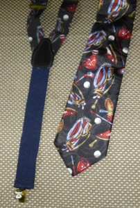 Herren Krawatte Hosenträger Kombi Set Golf Motiv Oleg Cassini Neu mit Etikett Polyester Marineblau - Bild 1 von 3