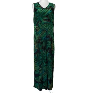 Vintage Carole Little Green schwarz Blumenmuster ärmellos gefüttert Maxikleid Größe Large - Bild 1 von 7