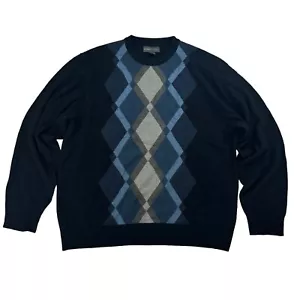 Suéter Tricots St Raphael Azul Cuello Redondo Argyle Manga Larga XL Pullover Acrílico - Imagen 1 de 11