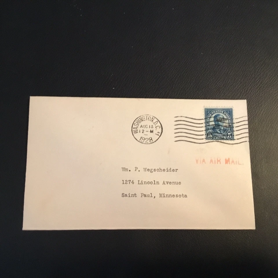 FDC 1928 #648 With WASHINGTON D.C. MC. TYPED ADDRESS “AIRMAIL SAINT PAUL MINN.” - Image 1 of 2