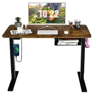 Height 48" Adjustable Electric Standing Desk w/ Control Panel & USB Port Walnut - Picture 1 of 8