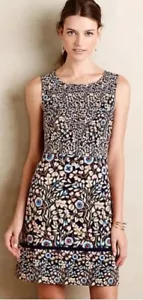 Anthropologie Maeve Navy Floral Brindille Sheath Sleeveless Dress Women's Size 6 - Picture 1 of 8