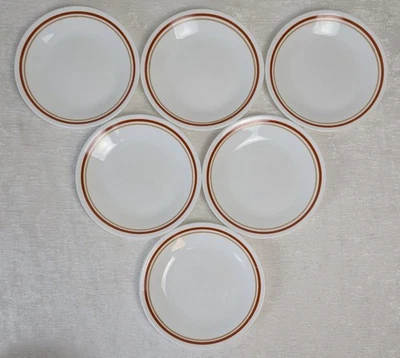 Set 6 Corelle Chestnut 6-3/4" Bread Plates Rust/Tan Bands 1979-86 Cinnamon - Image 1 of 4