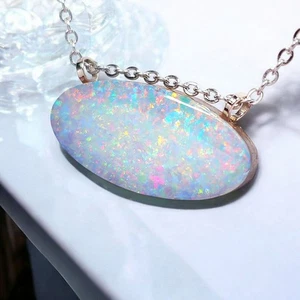 Collar Doblete Ópalo Australiano Genuino Oro Blanco 14k 11.9 quilates - Imagen 1 de 5