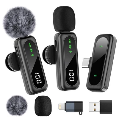 FSXEU Kabellos Lavalier Mikrofon für iPhone/Android/Pc Mini Ansteckmikrofon mit - Bild 1 von 4